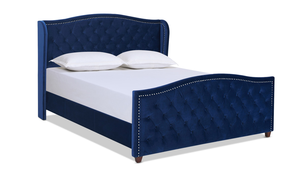 Marcella Tufted Wingback Upholstered Bed, Queen, Navy Blue 1