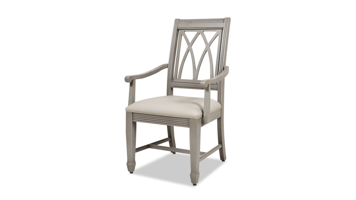 Dauphin X-Back Upholstered Dining Arm Chair, Cream White & Cashmere Gray 1