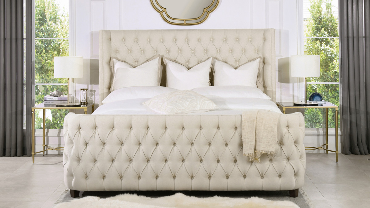 Brooklyn King Tufted Panel Bed Headboard and Footboard Set, Light Beige Jennifer Taylor Home