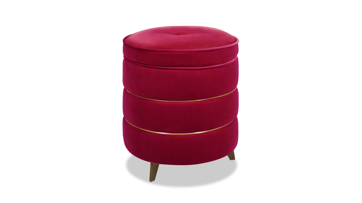 Midas Round Accent Storage Ottoman, Siren Red 1