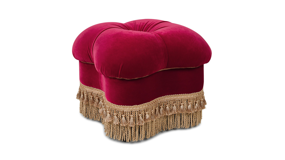 Low Queen Anne Footstool Pouffe Plush Velvet Burgundy Red Stool Foot Rest  Under Desk Foot Rest Small Buttoned Ottoman 