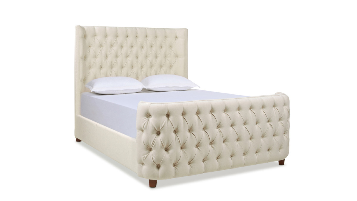 Brooklyn Queen Tufted Panel Bed Headboard and Footboard Set, Light Beige 1