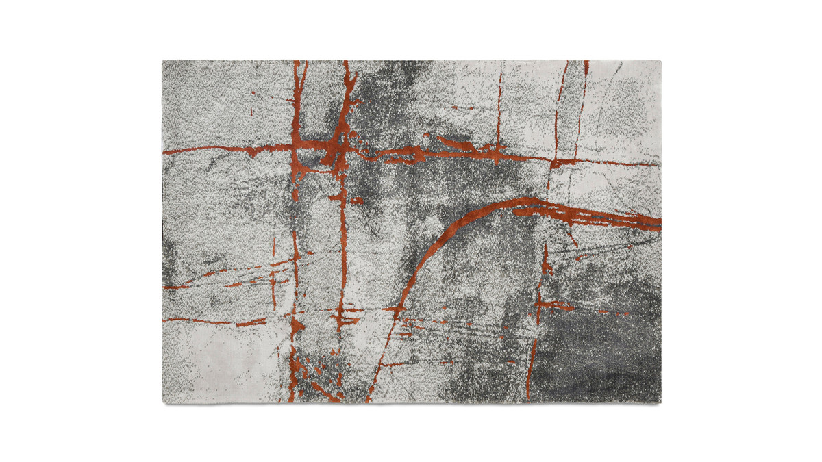 Quarry 5 x 6.5" Abstract Area Rug, Gray & Orange Polypropylene 1