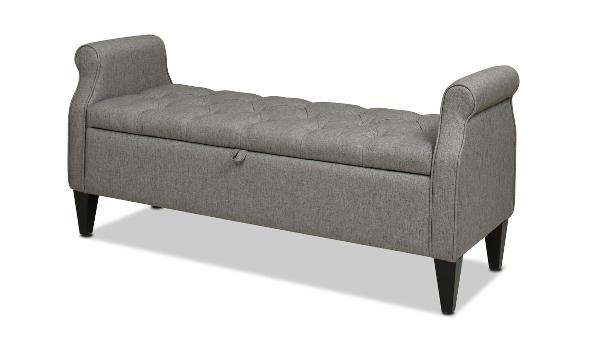 Jacqueline Flip Top Tufted Roll Arm Storage Bench, Dark Heathered Grey 1