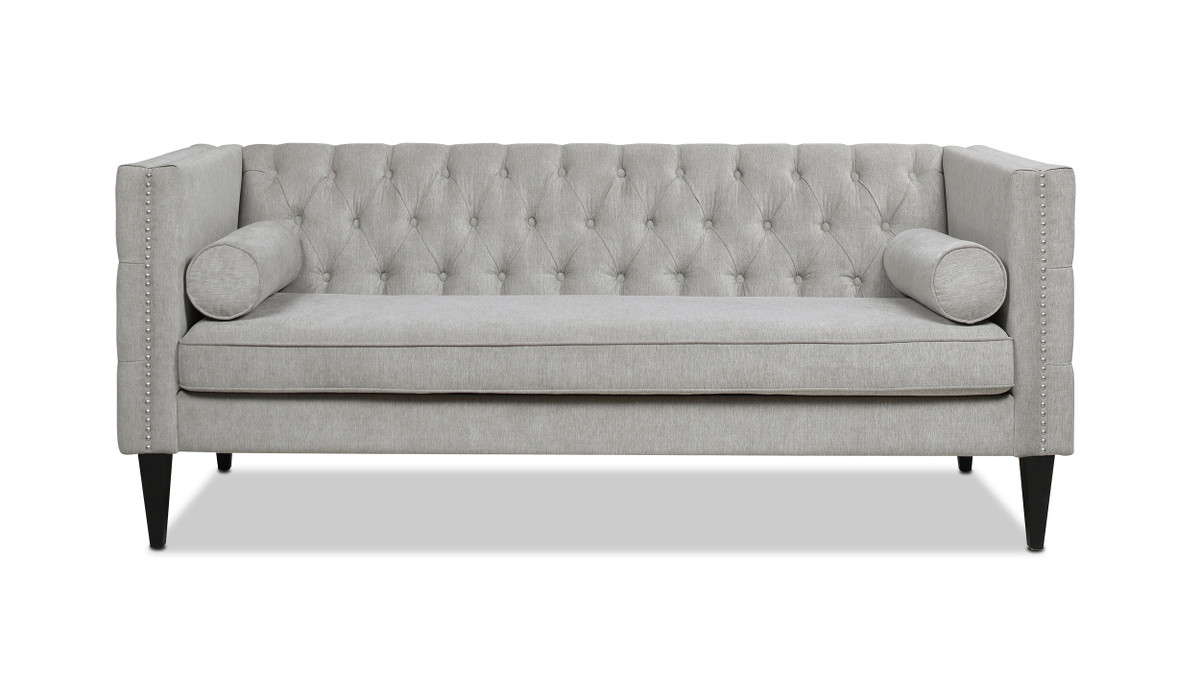 Diane Upholstered Bench Seat Tufted Tuxedo Sofa with Bolster Pillows, Silver Grey 1