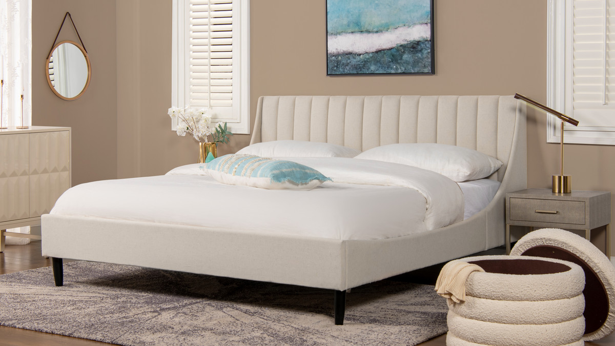 Aspen Vertical Tufted Headboard Platform Bed Set, King, Light Beige
