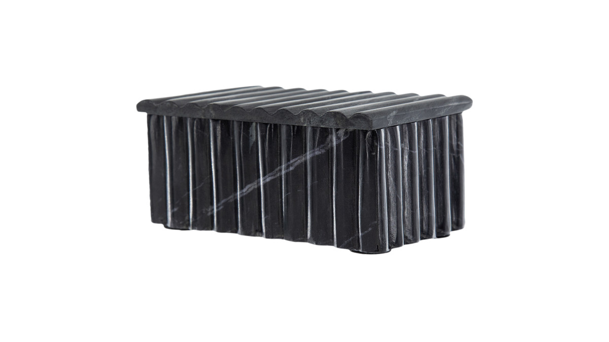 Chandra 7"x 4" Fluted Black Marble Decorative Box with Lid, Black Marble 1