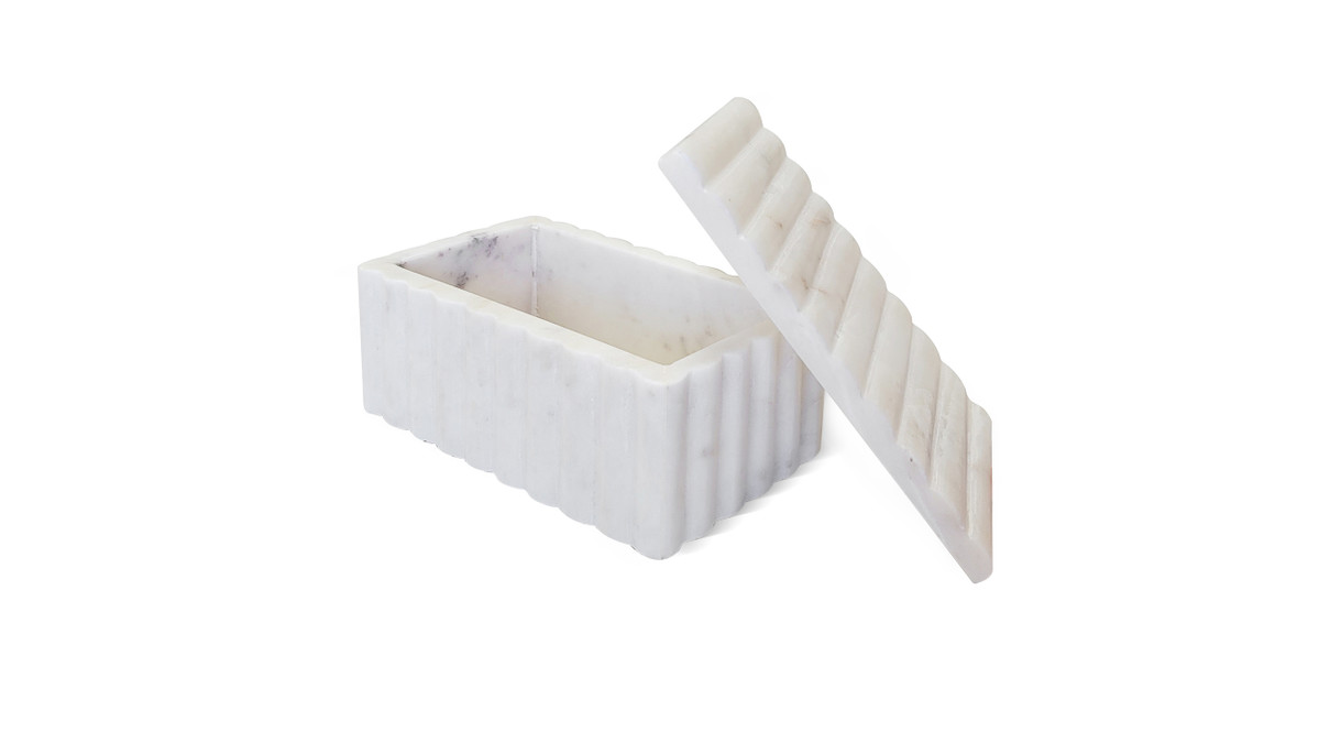 47th & Main Keepsake Decorative Marble Box with Lid, Medium, White