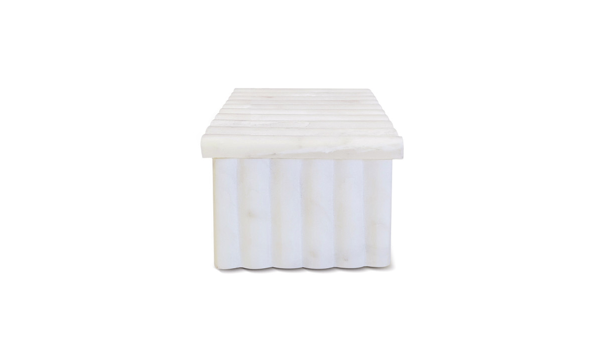 Chandra 7x4 Fluted White Marble Decorative Box with Lid, White Marble -  Jennifer Taylor Home