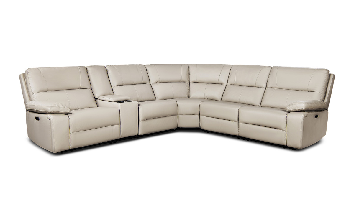 Malibu 130" Modern Power Motion 6-Piece Reclining Corner Sectional with Cup Holders, Cream Taupe Beige