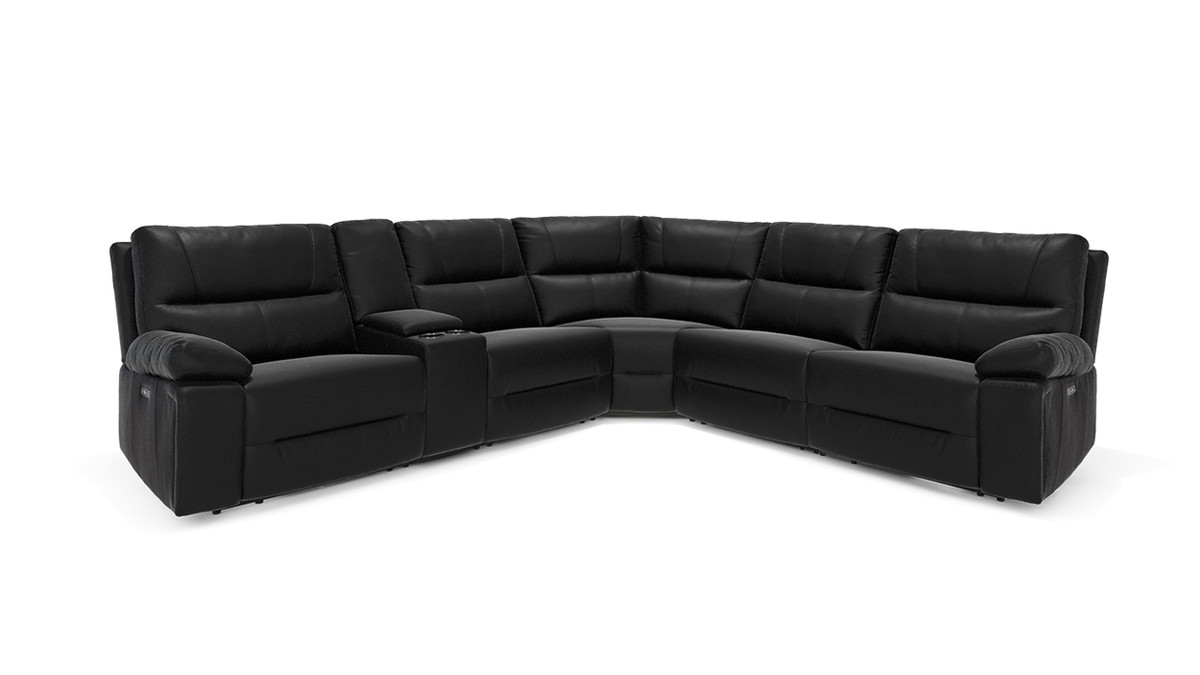 Malibu 130" Modern Power Motion 6-Piece Reclining Corner Sectional with Cup Holders, Coal Black