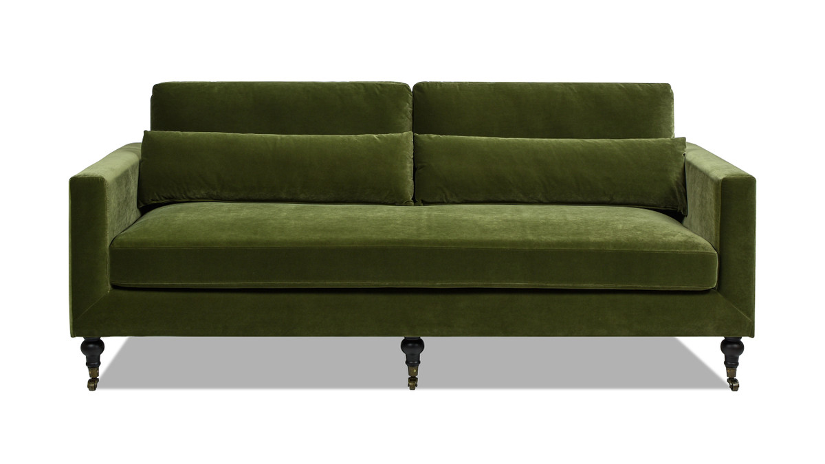 Elliot 84" Track Arm Sofa with Caster Turn Legs, Olive Green 1