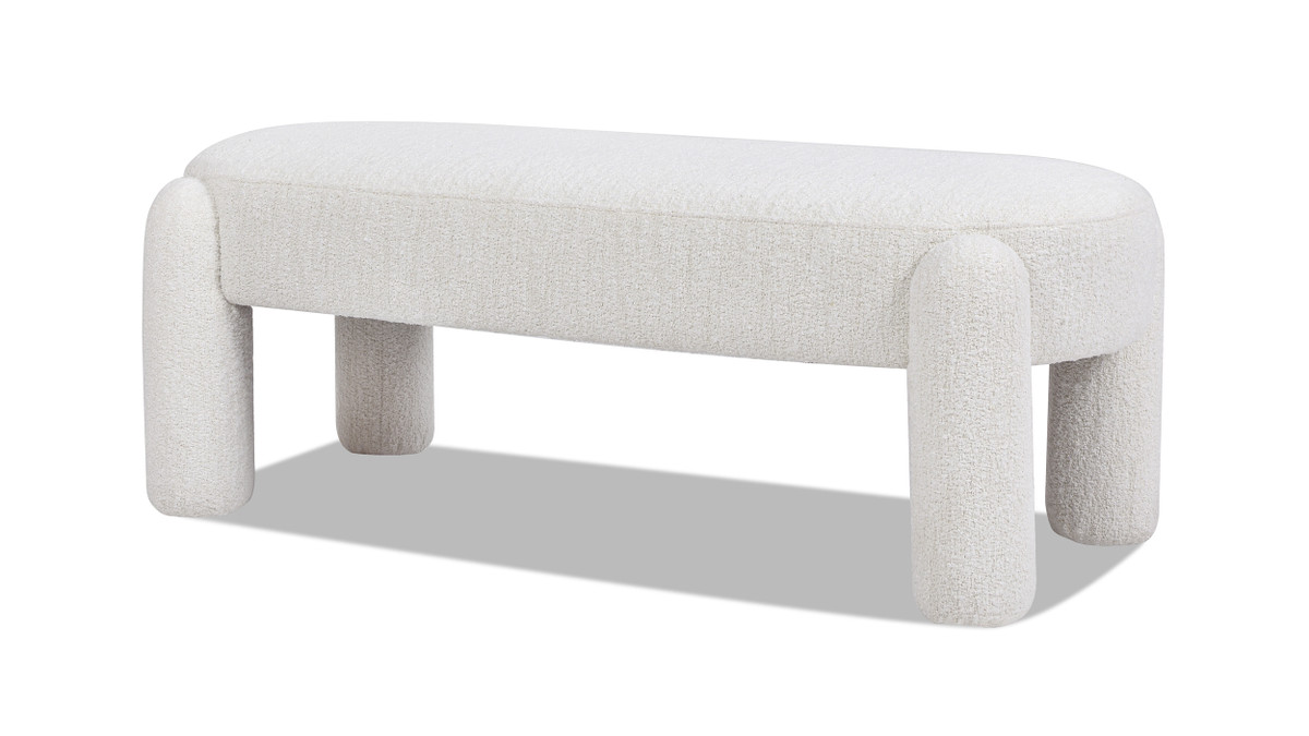 Hugo 49" Oval Fully Upholstered Bench, Milk Cream White Bouclé 1