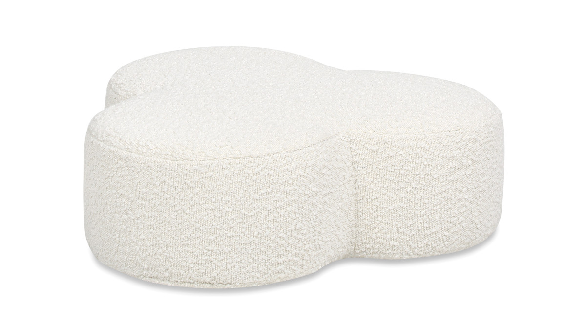 Clover 26.5" Floor Cushion Footrest Ottoman, Ivory White Bouclé 1