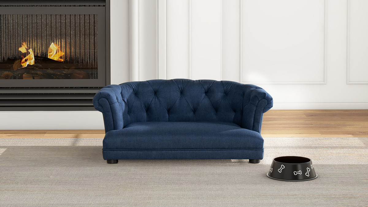 Kiki 36.5" Chesterfield Dog Sofa Bed, Medium, Pacific Blue - Jennifer ...