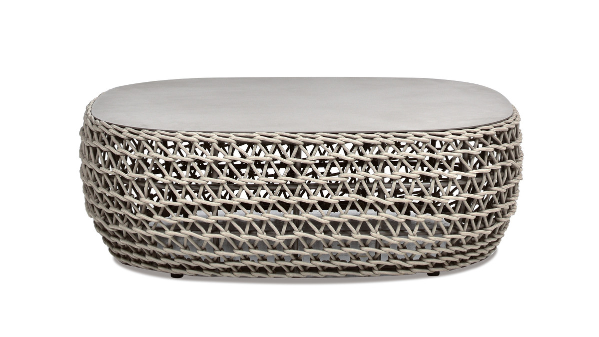 Willow 40.5" Oval Woven Patio Coffee Table, Light Beige 1