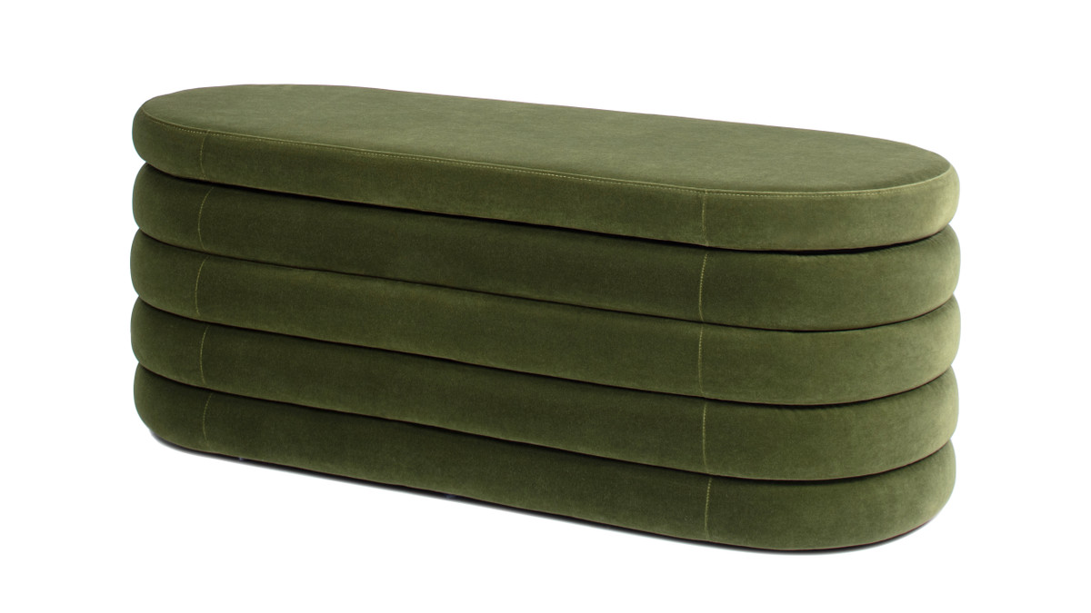 Fuji 49" Upholstered Oval Storage Bench, Olive Green 1