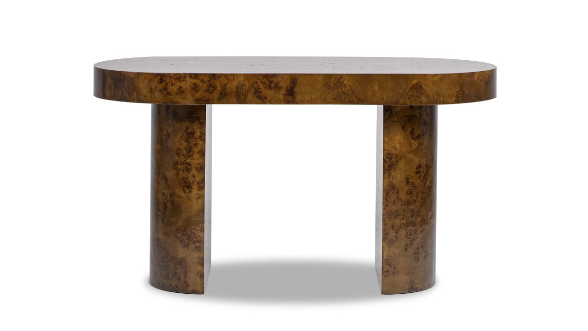 Jesse 55.5" Burl Wood Single Drawer Oval Computer Desk, Dark Brown ...