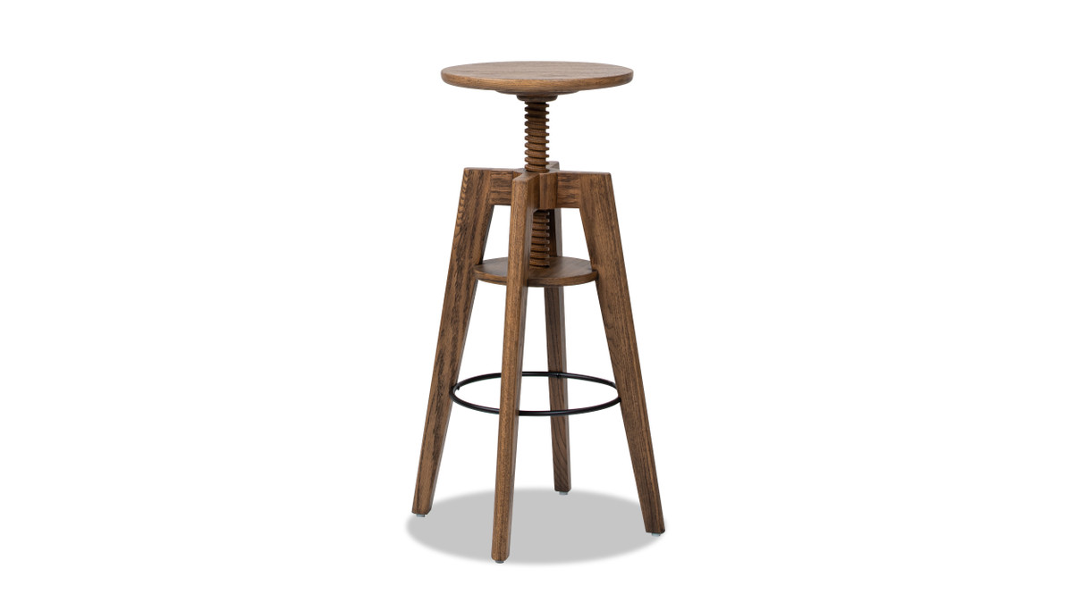 Spencer Minimalist Oak Wood Adjustable Bar Counter Stool, Walnut