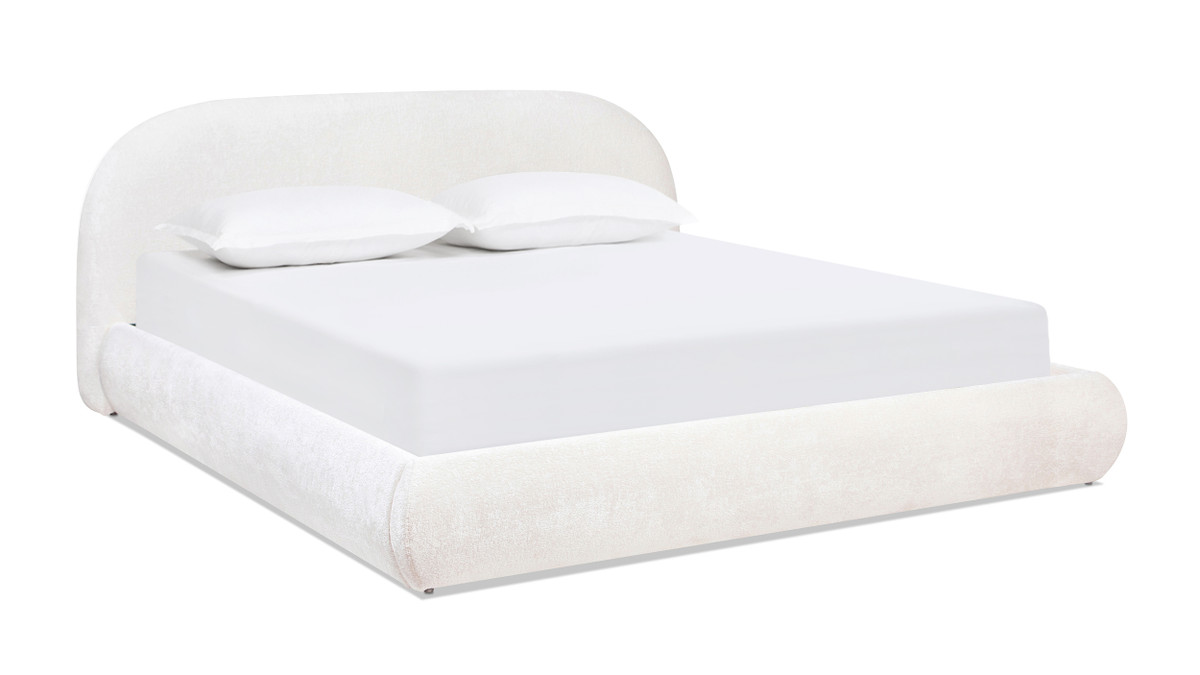 床上手TheArth x DAMNGOOD x leirihygge store Archie Puffy Grounded Upholstered Platform Bed, King, Almond White
