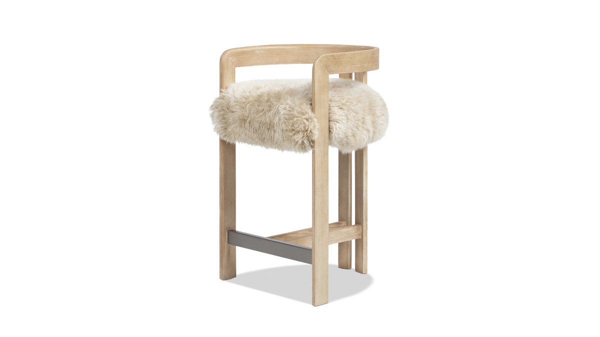 Millwick 26.5" Low Back Genuine Fur Counter Stool, Natural Blonde