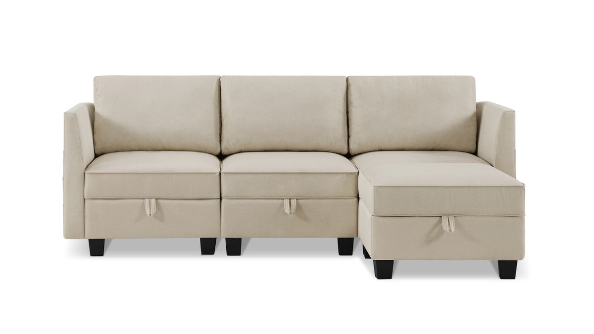 Billy 86" Modular 4-Piece Storage Sectional Sofa, Sandstone Beige