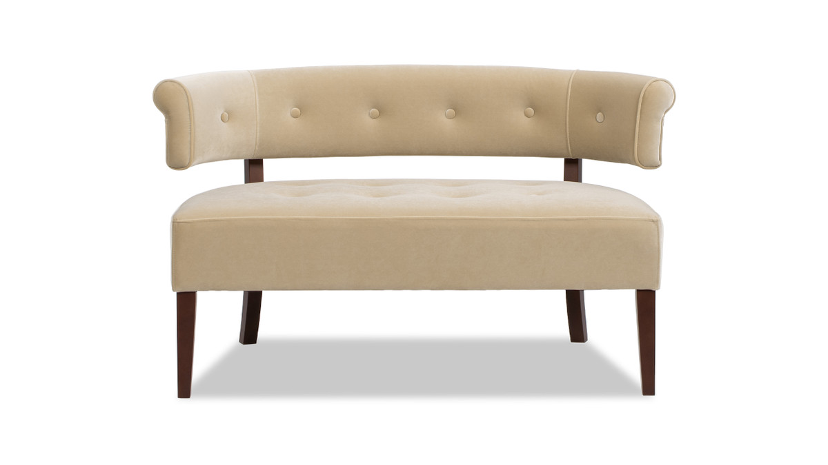 Jared Roll Arm Tufted Bench Settee, Fawn Brown Performance Velvet