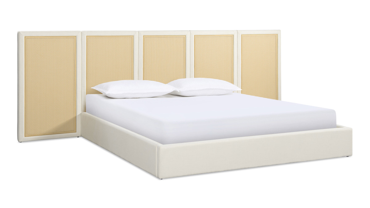 Capri Extended Headboard Cane Platform Bed, King, Antique White