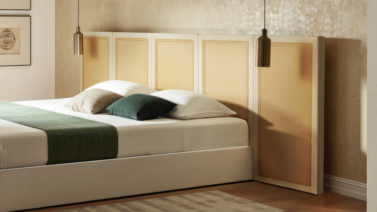 Capri Extended Headboard Cane Platform Bed, King, Antique White ...