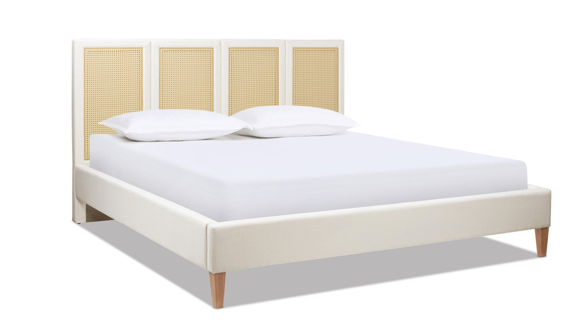 Toscana Upholstered Cane Back Platform Bed, King, Antique White