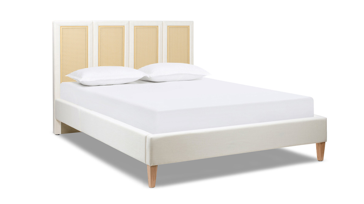 Toscana Upholstered Cane Back Platform Bed, Queen, Antique White