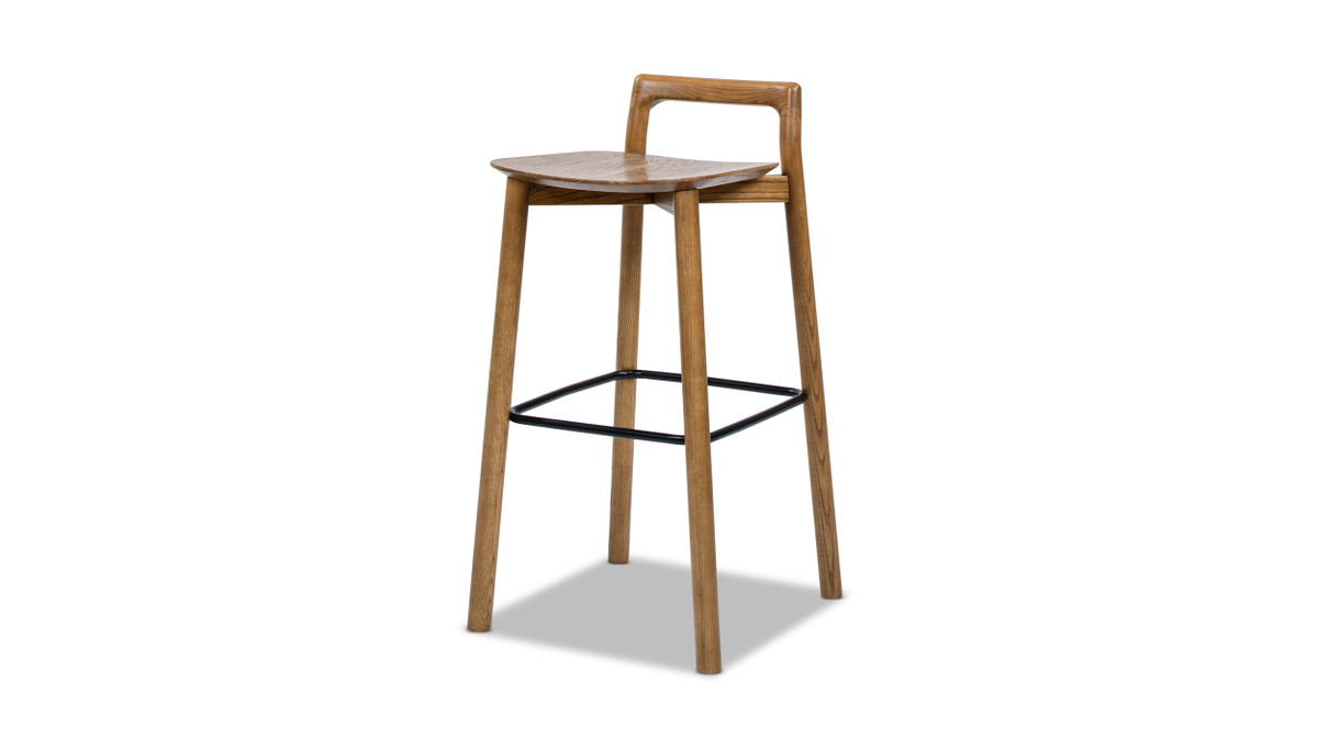 Sven 30" Modern Minimalist Low Back Wood Barstool, Dark Brown