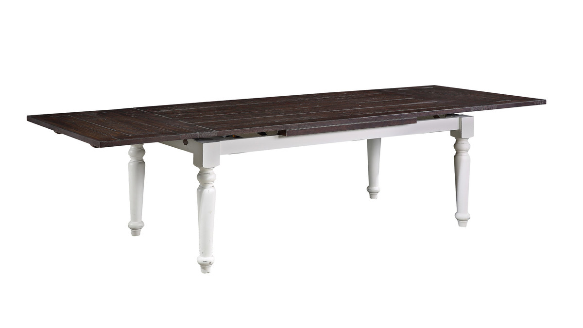 Briarwood 75"-115" Rectangular Two-Tone Solid Pine Extendable Dining Table with Self-Storing Leaves and Turned Legs