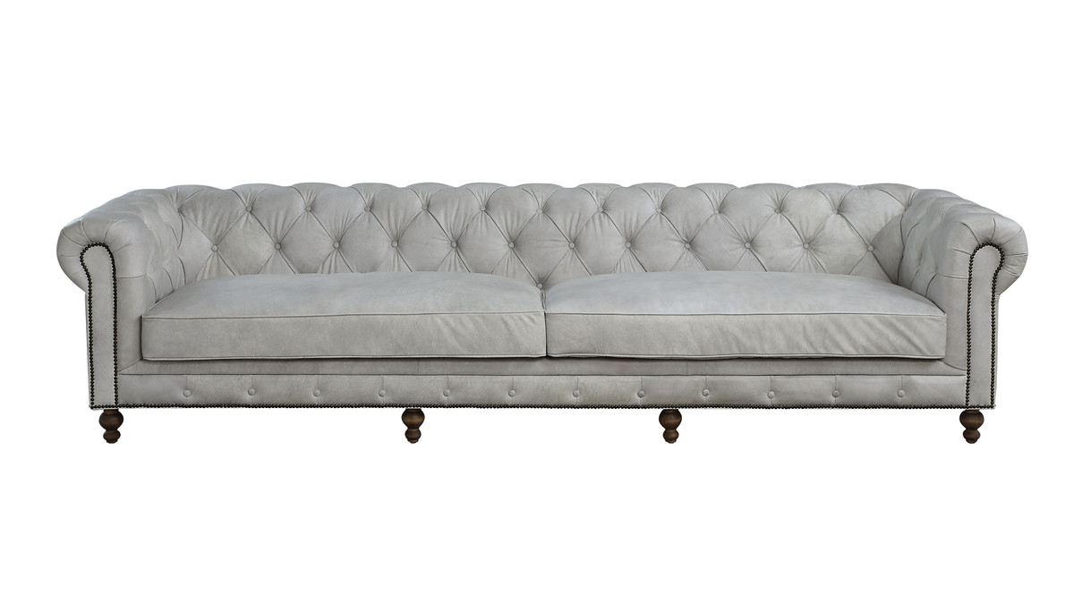 Waverly 122" Top Grain Leather Chesterfield Sofa with Button Tufting and Nailhead Trim, Antique White Waverly 122" Top Grain Leather Chesterfield Sofa with Button Tufting and Nailhead Trim, Antique White