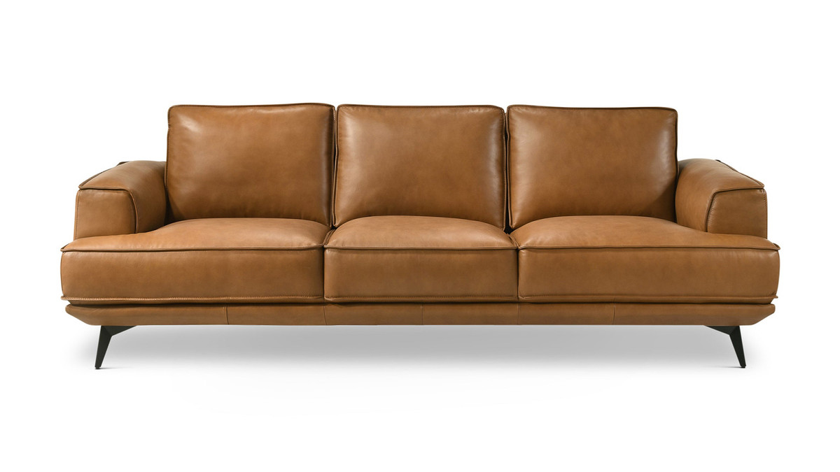 Claybourne 98" Genuine Leather Modern Sofa with Track Arms & Metal Legs