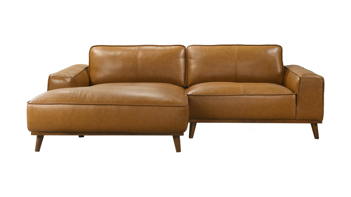 Kerrville 98" Genuine Leather Left-Facing Sectional with Solid Wood Frame and Rubberwood Legs