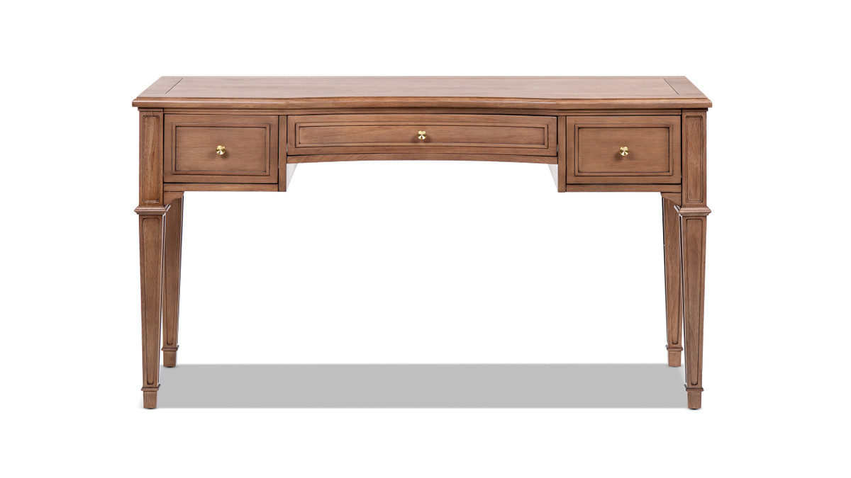 Dauphin 55" 3-Drawer Wood Executive Desk, Brown Rubber Wood & Veneer