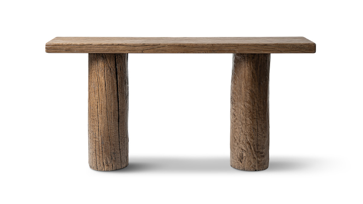 Arbor 60” Reclaimed Elm Double Pillar Console Table, Heritage Medium ...