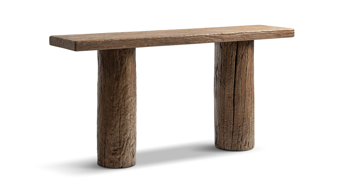 Arbor 60” Reclaimed Elm Double Pillar Console Table, Heritage Medium ...