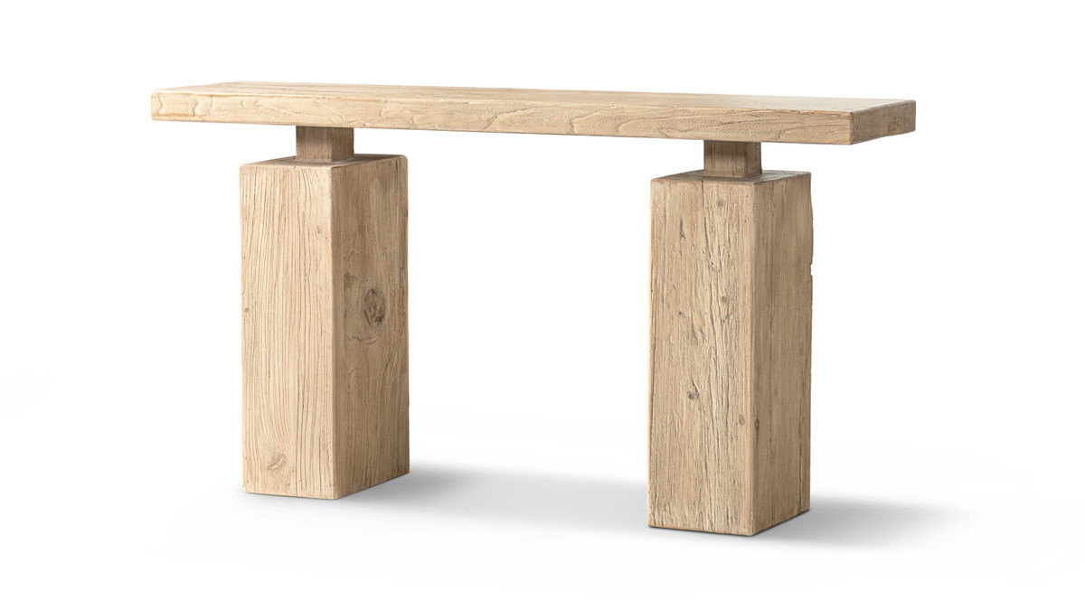 Calder 45" Solid Reclaimed Elm Plinth Console Table, Heritage Light Natural Brown