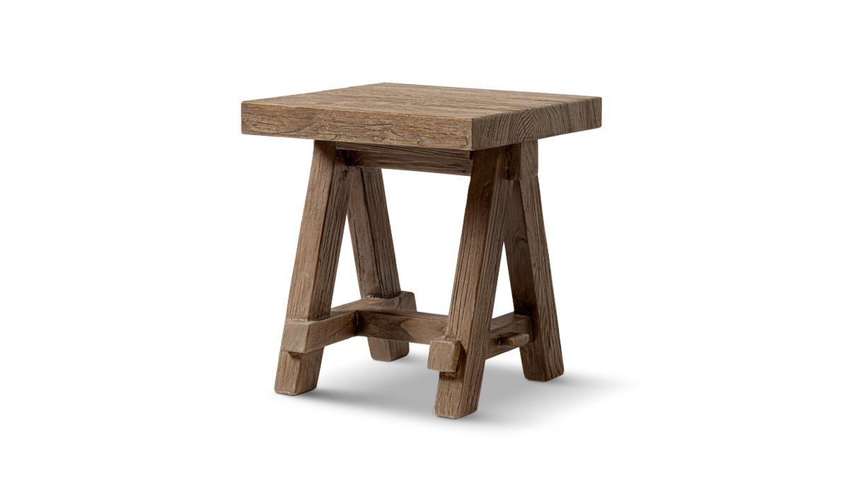Hawthorne 18” Square Reclaimed Elm Trestle Side Table, Heritage Medium-Dark Brown
