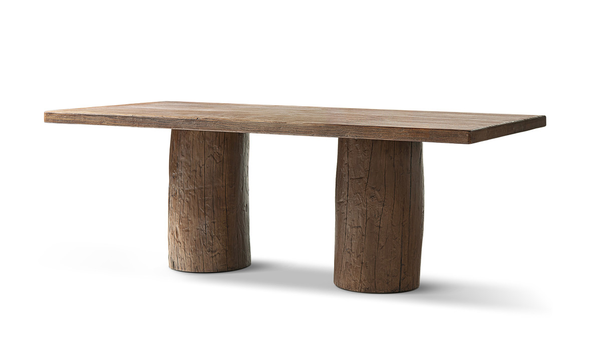 Arbor 84" Solid Reclaimed Elm Double Pedestal 8-Person Dining Table, Heritage Medium-Dark Brown