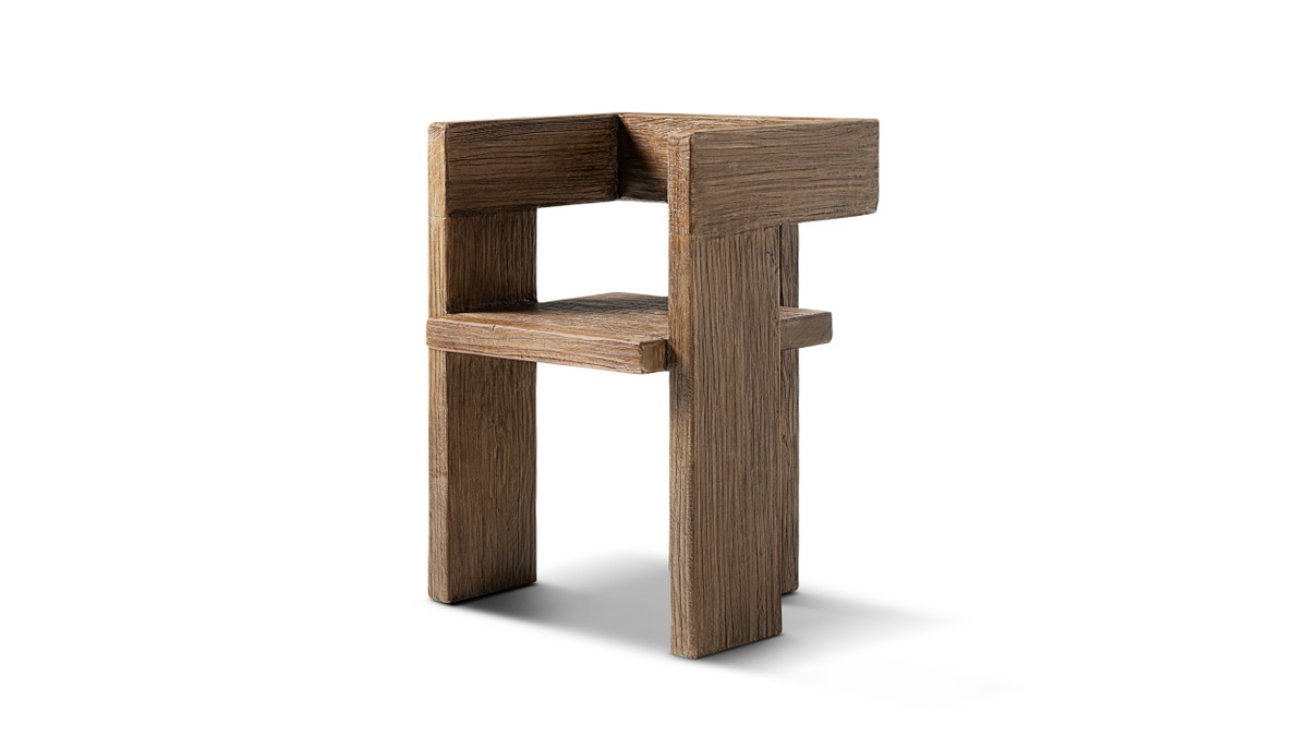 Avenel Solid Reclaimed Elm Sculptural Block Accent Chair, Heritage Medium-Dark Brown