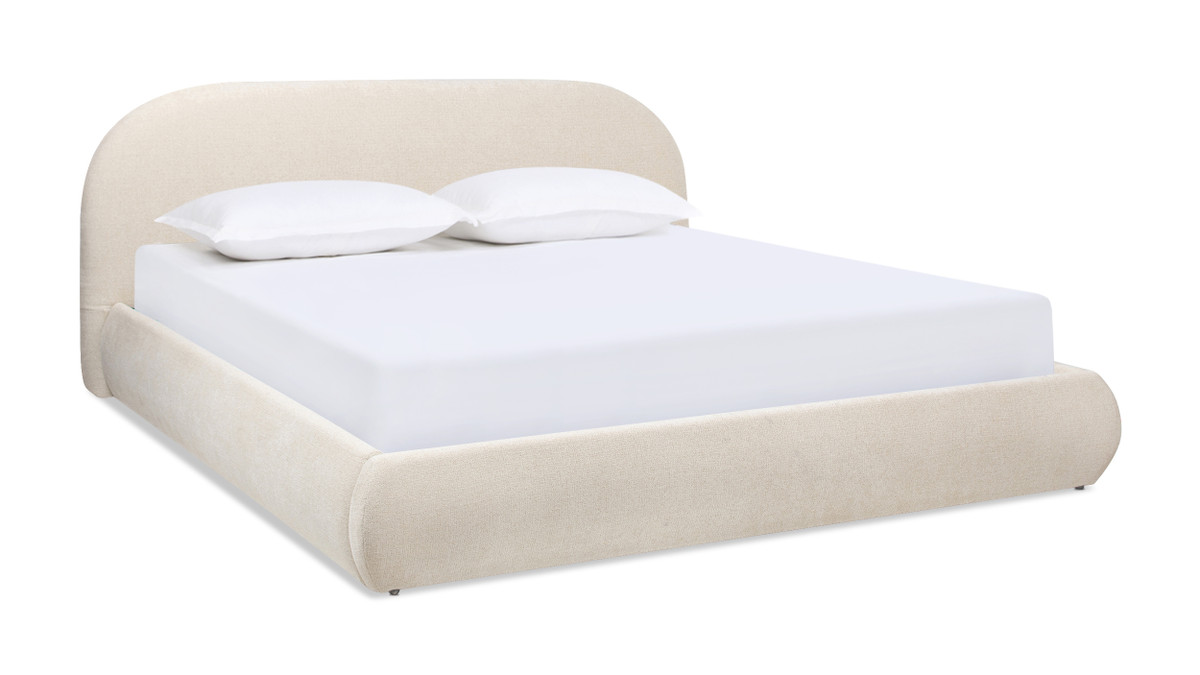 Archie Puffy Grounded Upholstered Platform Bed, Queen, Oatmeal Light Beige
