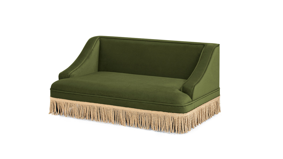 Duchess 33" Medium Princess Pet Bed Sofa with Fringe Skirt, Olive Green