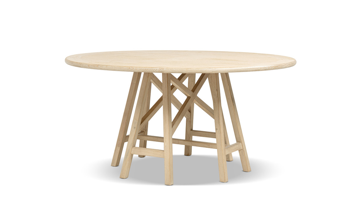 Holland 60" Reclaimed Pine Wood Round Dining Table, Light Natural Cerused
