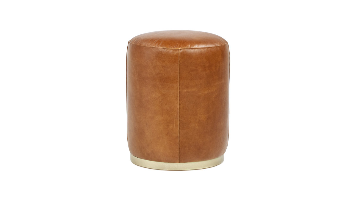 Nico 16" Round Leather Ottoman Stool, Camel Brown