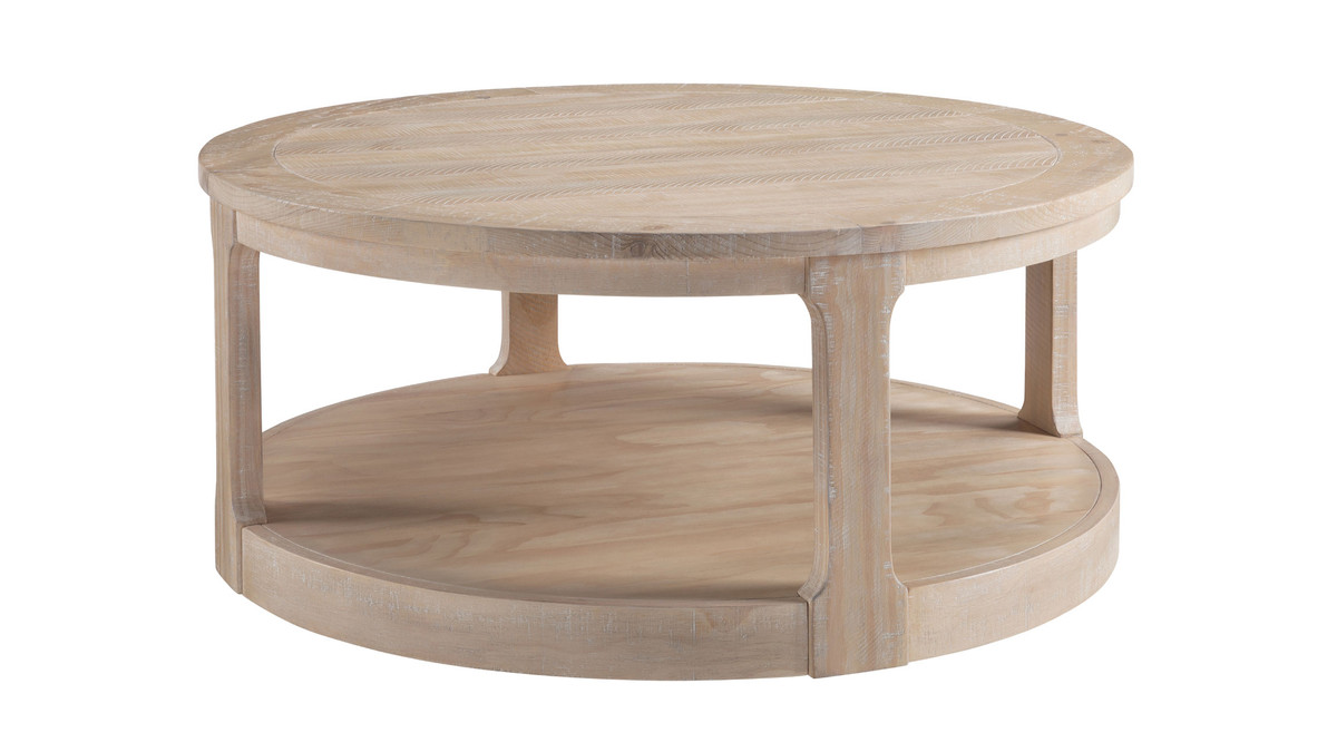 Langford 40" Rustic Round Coffee Table with Open Shelf Storage and Textured Oak Finish
