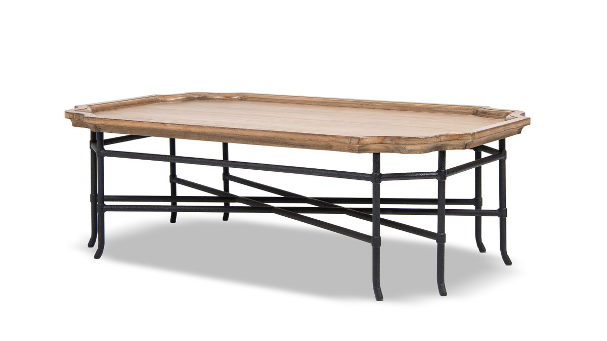 Foundry 55" Reclaimed Pine Wood and Iron Metal Coffee Table, Antique Natural Brown