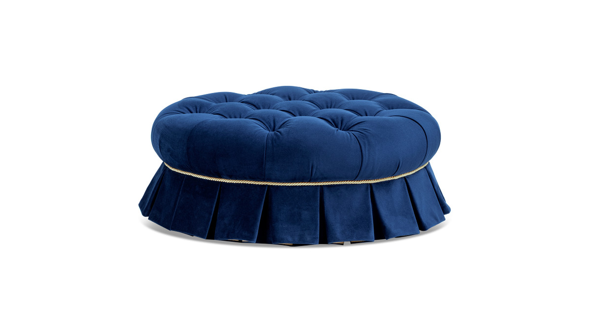 Roquefort 24.5" Round Tufted Velvet Pet Bed with Box-Pleated Skirt, Navy Blue